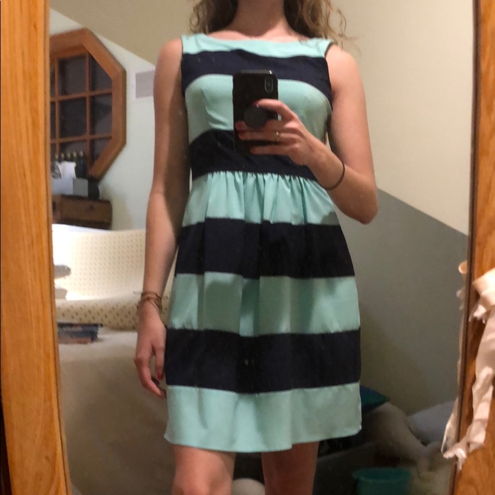 Navy Blue/Teal Striped Dress